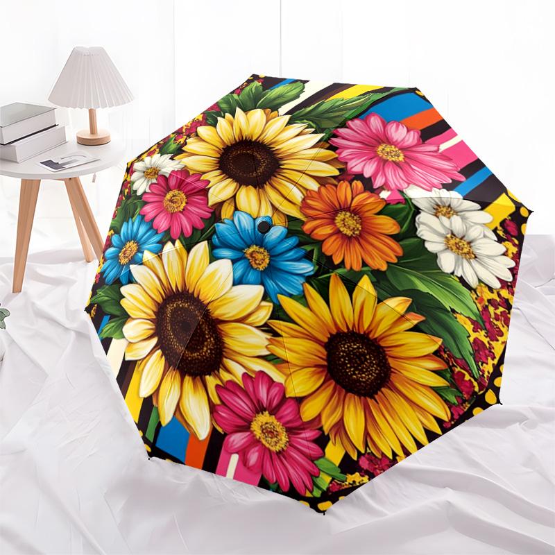 1 шт. Автоматический складной зонт - Рисунок подсолнухов, Портативный и складной дизайн с 8 спицами, Подарки на Рождество и день рождения