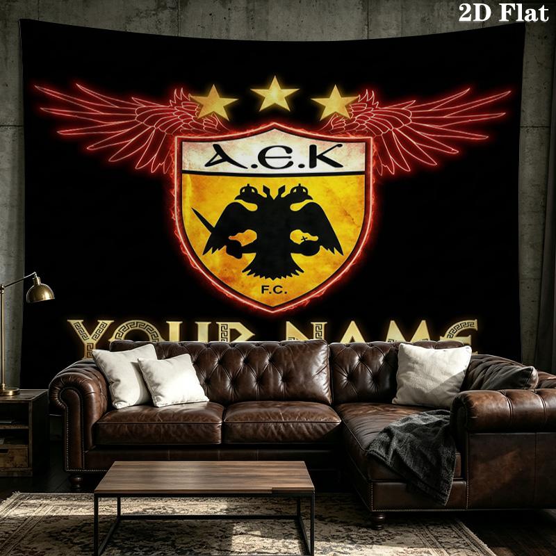 Custom Name AEK Athens Printed Tapestry – Wall Hanging for Bedrooms, Dorms, and Home Decor
