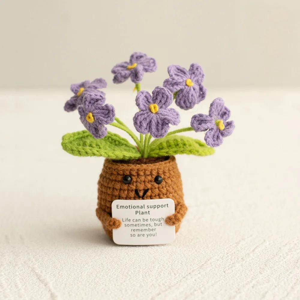 Handmade Crochet Potted Tabletop Decor Words of Encouragement Forget-me-not Crochet Orange Convolia Heart-warming Ornament