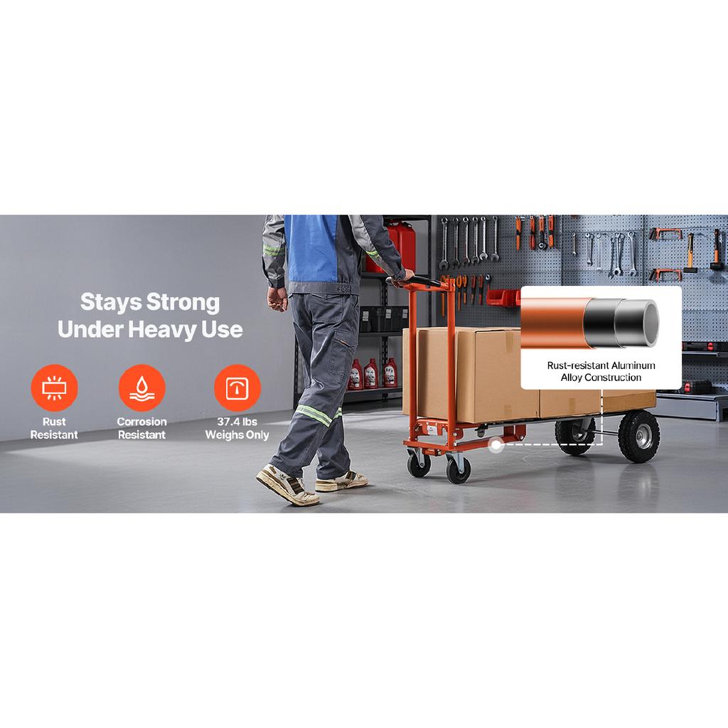 SucceBuy 4 in 1 Hand Truck 1000 lbs Load Capacity for 4-Wheel Mode Aluminum Alloy Portable Trolley Dolly for Moving Home Office
