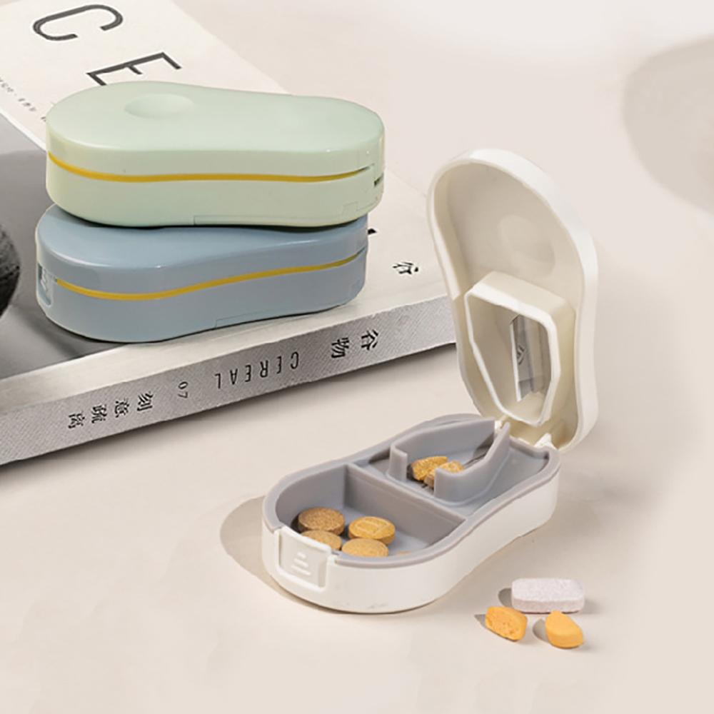 Pill Cutter With Invisible Storage Box Portable 2 In 1 Mini Drug Tablet Medicine Dustproof Divider Organizer Crusher Pill Box