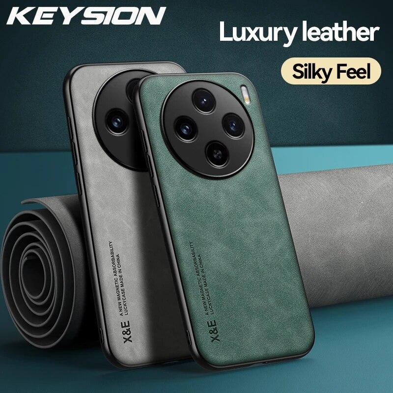KEYSION Luxury Retro PU Leather Case for VIVO X100 Pro 5G Soft Silicone+PC Shockproof Phone Back Cover for VIVO X80 Lite