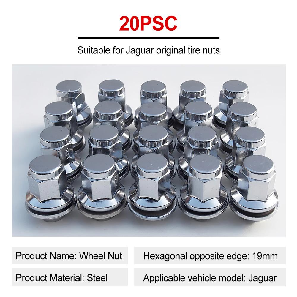 20PCS Iron Wheel Lug Nut Replacement for Jaguar XJ XK XF S X Type C2C35294 Silver Metal Accessories for Vehicles