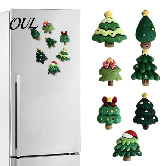 Miniature Christmas Tree Decor 7Pcs/Set Mini Refrigerator Magnet, Xmas Shape Resin Holiday Ornaments Fridge Decorative Magnet for Whiteboard