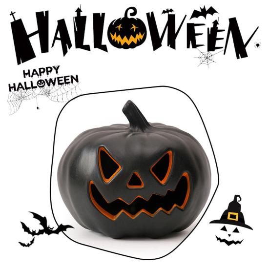 Halloween Pumpkin Lantern Light Up Pumpkin Ornament with Spooky Curved Face for Halloween Party Indoor Outdoor Decor