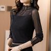 High Neck Mesh Base Shirt for Women Autumn Winter Stylish Interior Small Shirt with Thick Velvet Long Sleeved Lace Top T-Shirts Women’s