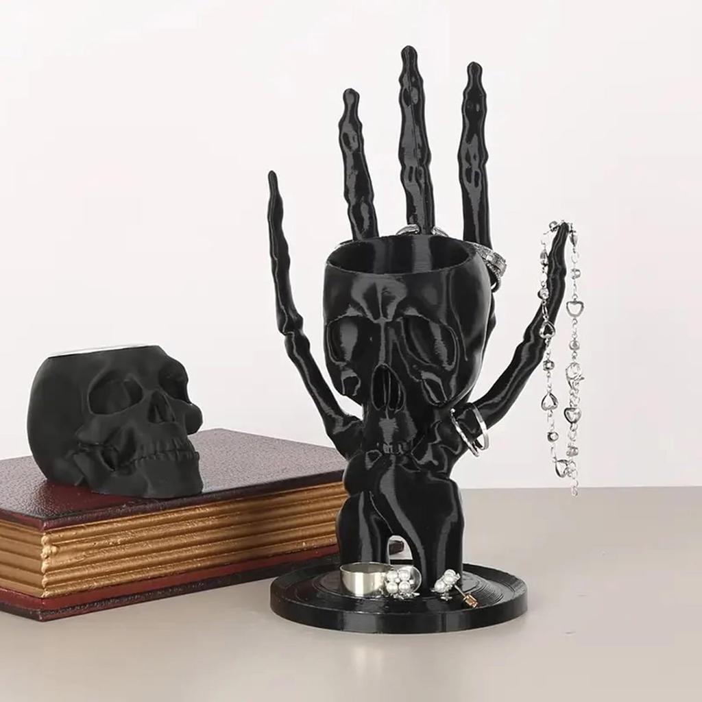 Gothic Skeleton Hand Jewelry Stand Black Plastic Necklace Earring Organizer Hand Jewelry Display Tray Retro Home Decor