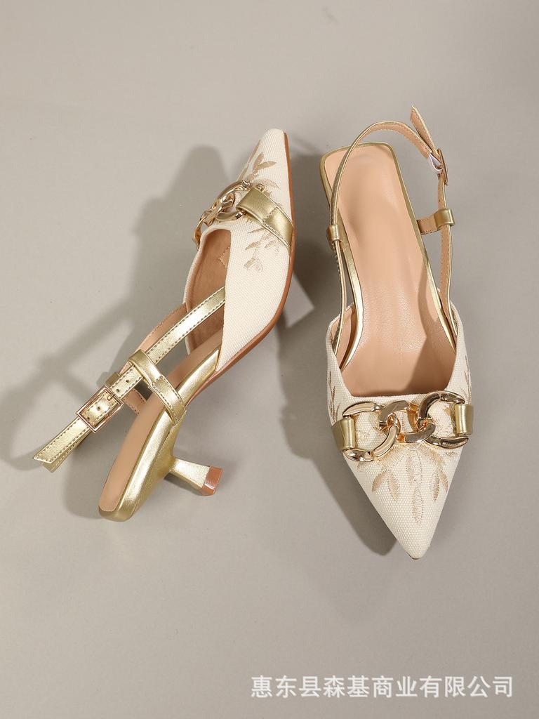 Роскошные сандалии женские модные европейский американский стиль с мелким вырезом на высоком каблуке женские 2025 лето новые остроносые сандалии-стилет