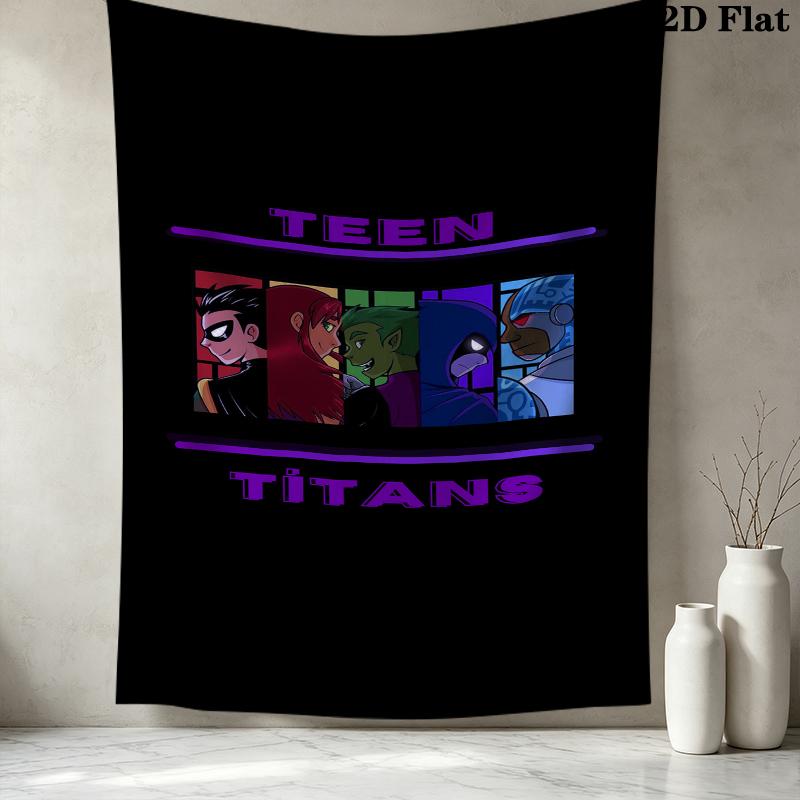 Teen Titans Wall Tapestry Aesthetic Wall Hanging Printed Fabric Blanket Decorative Tapestries For Bedroom Living Room Home Decor
