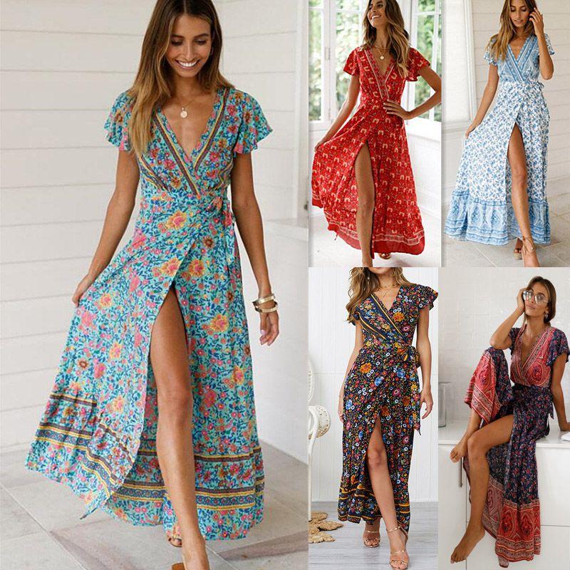 Женское платье-макси с запахом, летнее, бохо, с цветочным принтом пейсли, для создания непринужденного стиля