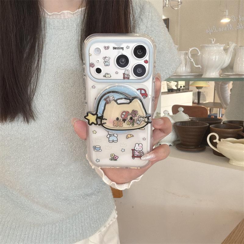 Магнитный чехол для телефона в корейском стиле с животными для iPhone 17/16 Pro Max/15 Pro - Дизайн "Девчачье сердце"