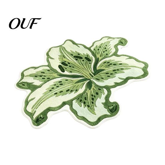 Decorative Lily Shape Rug Floor Mat, Absorbent Velvet for Bathroom And Entrance, Non-slip Comfortable Barefoot Mat Flower Bedroom Dressing Table, Soft