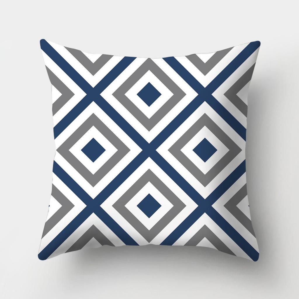 Blue Pattern Decorative Cushion Cover Stripe Geometric Pillow Case For Car Sofa Decor Pillowcase Home Throw Pillow Cover 45X45CM