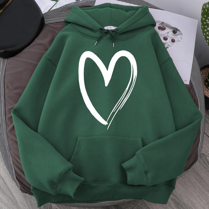 Sweatshirt Women's Heart-print Plush Top For Loose Casual Sports Hooded Pullover