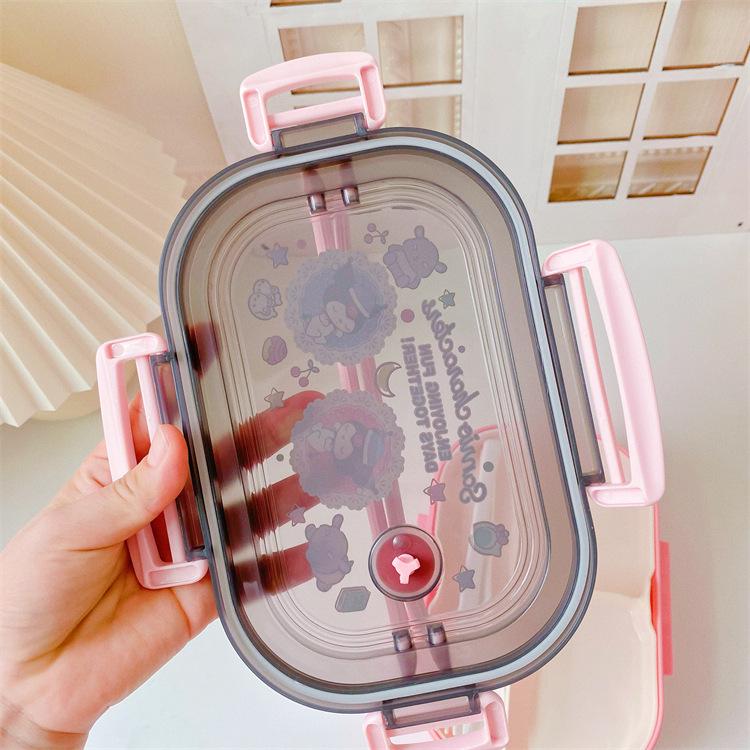 Портативный японский двухслойный ланч-бокс бенто для студентов и офисных работников - Большая вместимость, мультяшный дизайн