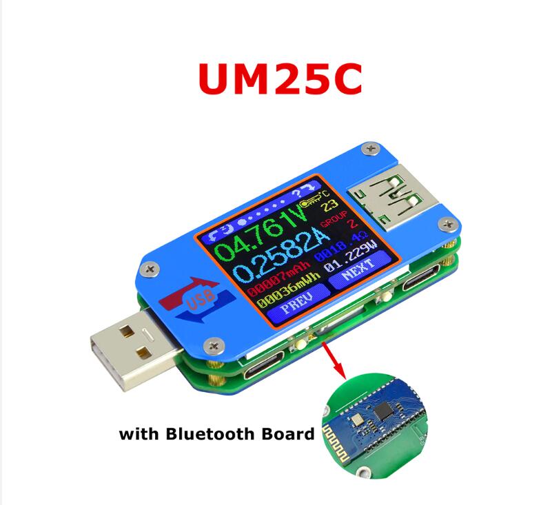 Тип-C Вольтметр Амперметр UM25/25C UM24/24C UM34/34C Цветной ЖК-дисплей DC Volt Быстрое зарядное устройство Амперметр Детектор внешнего аккумулятора