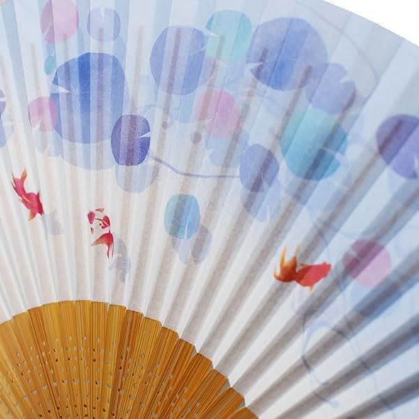 Kimono Folding White Bamboo with Goldfish [Stylish Iroha] Women's Fan, Scented, Design, 19.5cm