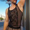 Летние мужские безрукавки из кружева и прозрачной сетки для клубных вечеринок