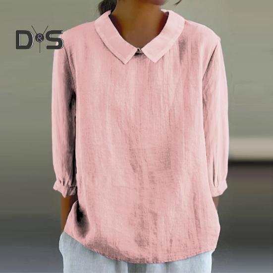 Женская рубашка с кукольным воротником, пуловеры с рукавами 3/4, однотонные свободные тонкие рубашки, топы, повседневная повседневная одежда