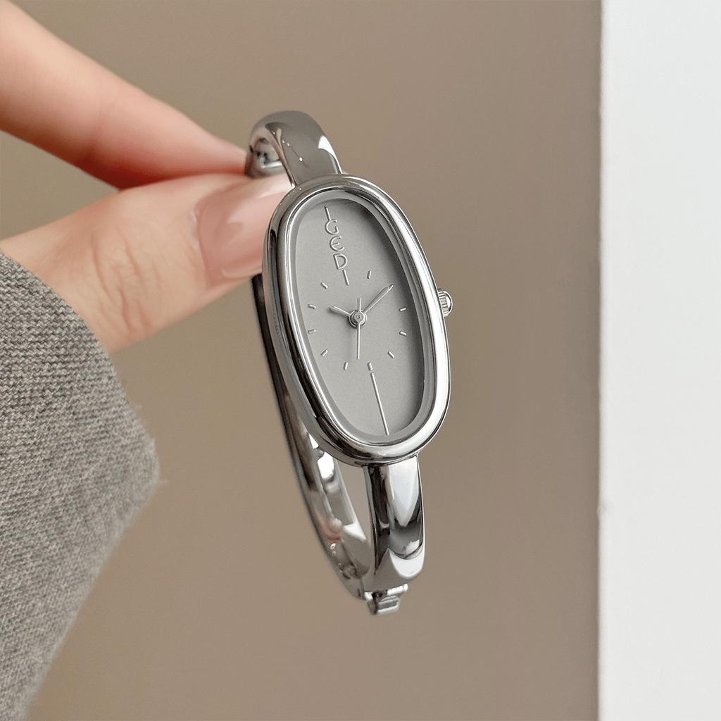 Silver Women Watch Oval Quartz Wristwatch Minimalist Waterproof Stainless Steel Bracelet Elegant Ladies Watches Reloj Mujer