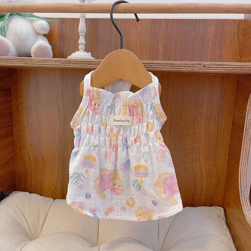 Pet Clothes Dogs Cats Spring Cute Cartoon Cotton Home Parent-child Clothing Teddy Bear Flower Dress Dog Cooling Vest