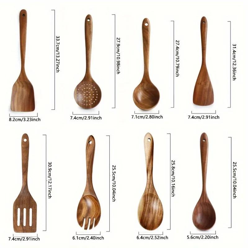 8pcs Natural Teak Wooden Spoons for Cooking Set of Kitchen Utensils for Durable Cooking Perfect for Back To School Supplies