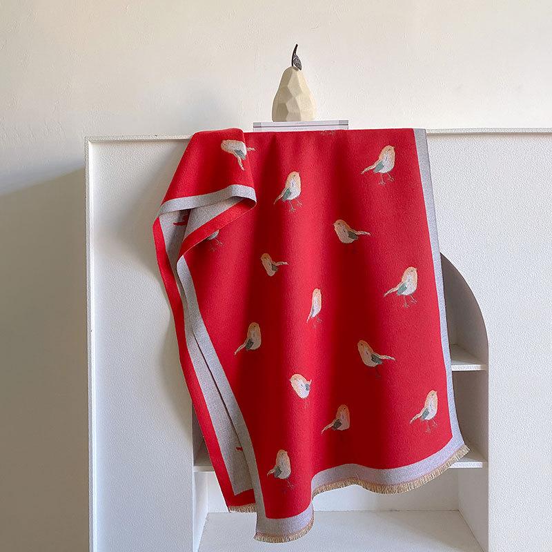 Scarf Women'S Imitation Cashmere Bird Air Conditioner Shawl With Thickened Warm Scarf