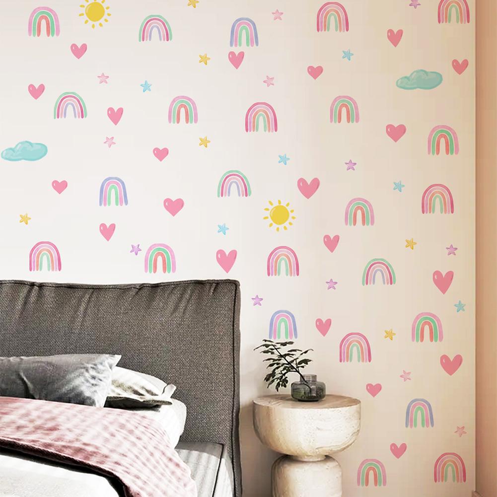 4pcs Pvc Wall Stickers Rainbow Stars Love Self-adhesive Wall Decals For Girls Boys Bedroom Nursery Wall Decor
