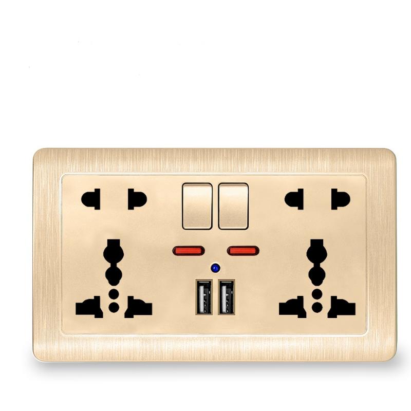 Стандартная USB-розетка ЕС, серая встроенная панель, 2,1 А, двойной USB-порт, переменный ток 110-250 В, британская настенная розетка, универсальная розетка с 5 отверстиями