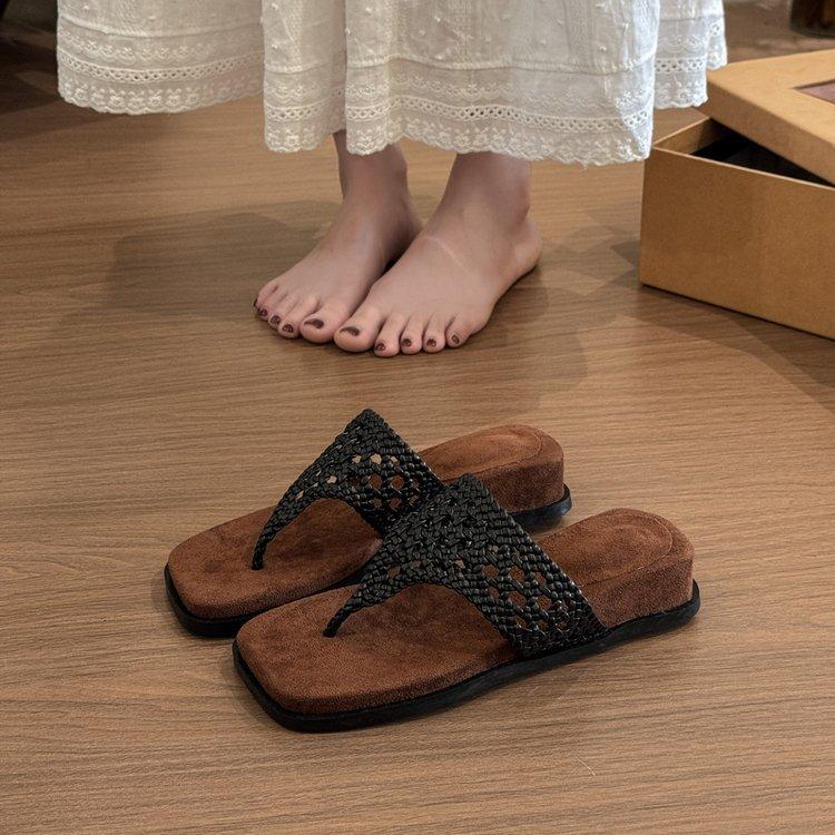 Версия из овчины~ Новые ретро кожаные шлепанцы на толстой подошве с открытым носком, женские универсальные, с квадратным носком, пляжные крутые тапочки