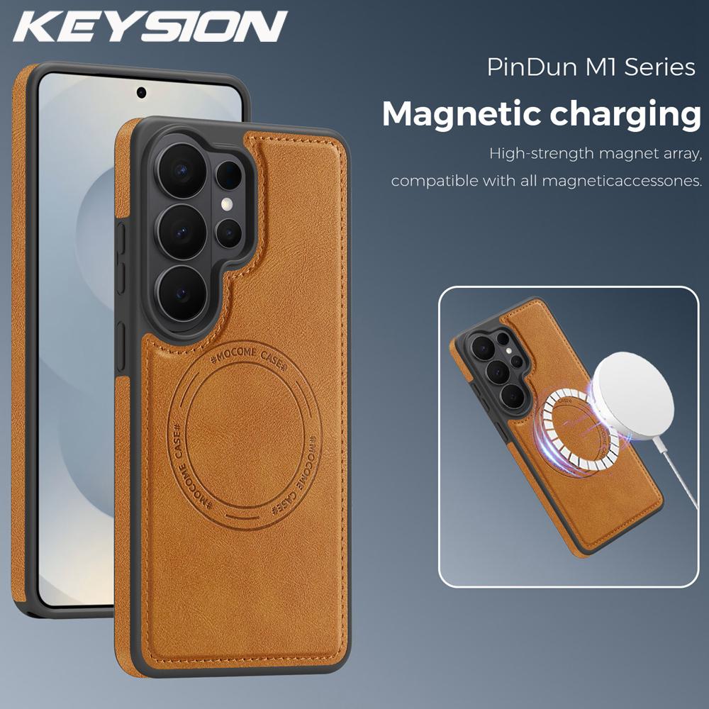 KEYSION Ретро чехол из ПУ кожи с MagSafe для Samsung Galaxy S25 S26 Ultra 5G S26+ S25 FE Магнитный ударопрочный чехол для телефона