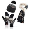 Winter Knitted Women's Jacquard Thickened Imitation Mink Scarf, Hat and Gloves Three-piece Set