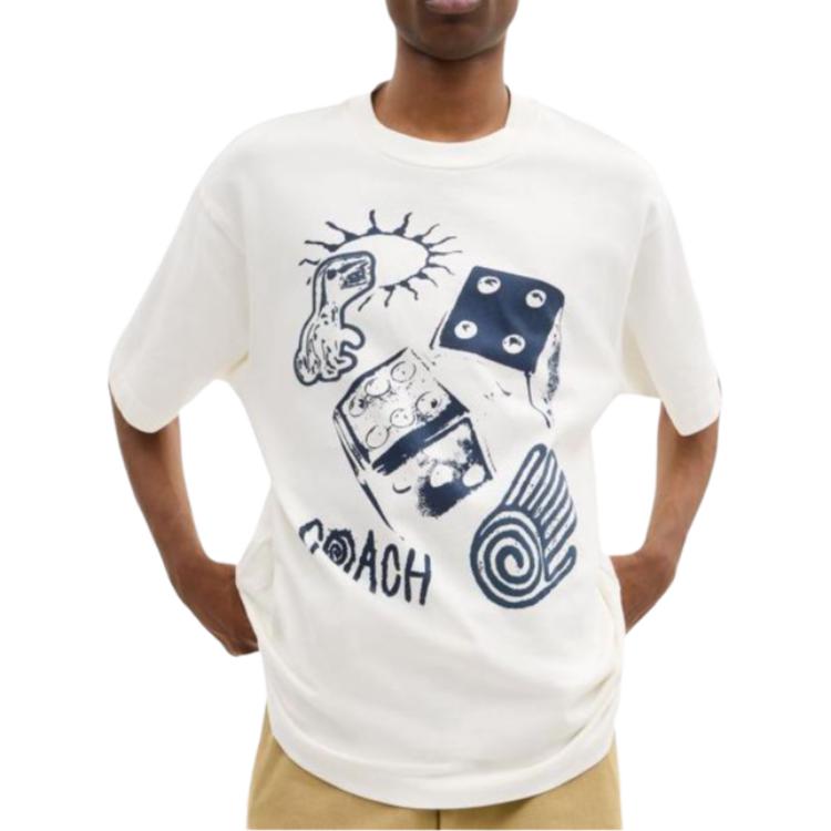 Coach Хлопковая футболка с пэчворк-узором, облегающая, с коротким рукавом, мужские топы CDU06-NFY