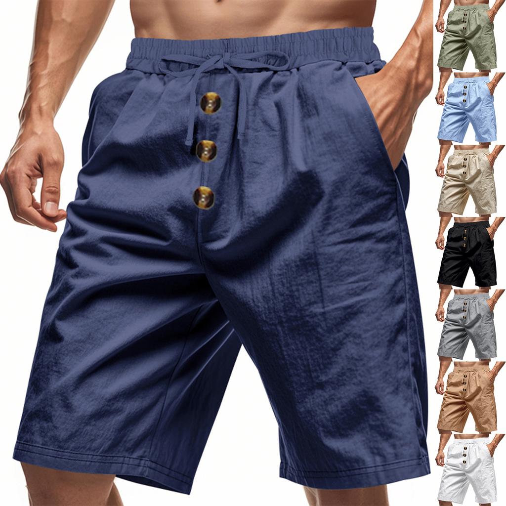 Men's Linen Trousers Summer Shorts Beach Casual Loose Straight Five Sports Shorts Man