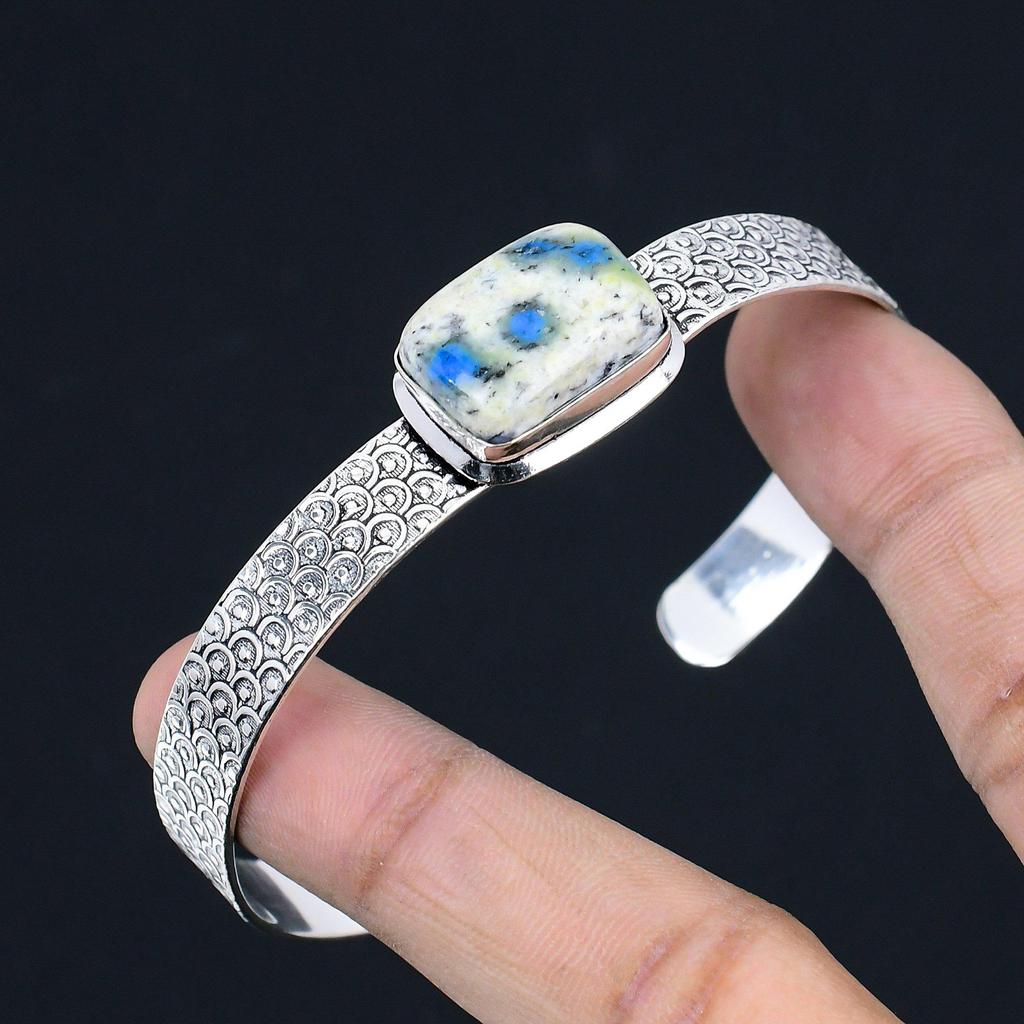 Распродажа ко Дню женщин Стерлинговое серебро К2 Яшма Драгоценный камень Уникальный этнический браслет для дочери