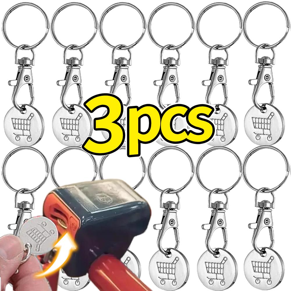 1/6Pcs Trolley Tokens Keychains Universal Small Metal Stainless Steel Portable Shopping Cart Tokens Key Ring Ornament Decoration