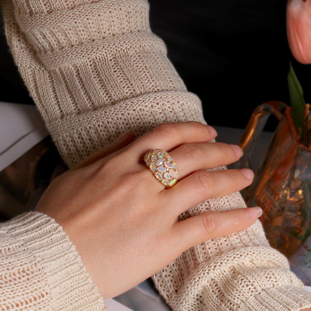 Роскошное кольцо с опалом 3,8 карата, чистое серебро 925 пробы, натуральные Эфиопии, разноцветные драгоценные камни, изысканные украшения для женщин, жены, мамы, хороший подарок