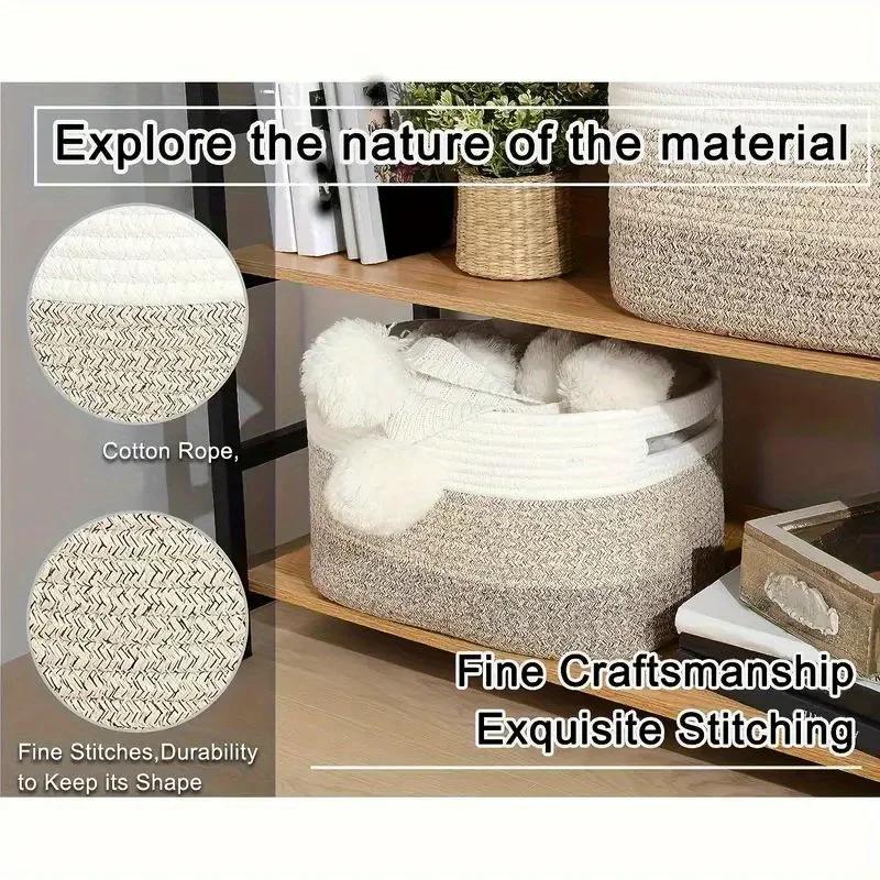 1 Bohemian Style Cotton Rope Woven Storage Basket, Large Capacity Toy, Home Decoration, Christmas and New Year Gift Organizer