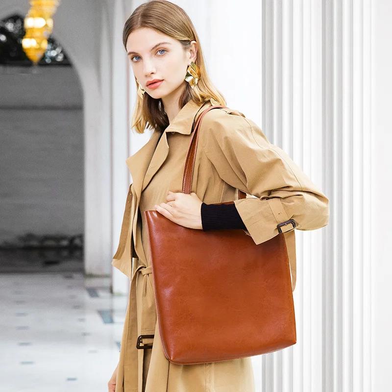 Роскошный бренд Коровья натуральная кожа Женские сумки Женская сумка через плечо Черная Модная женская сумочка Большие сумки-тоут для женщин 2025