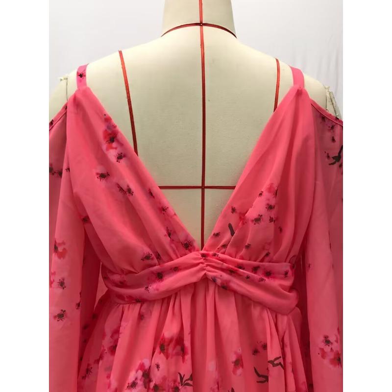 Женские летние повседневные плиссированные платья длиной до пола с глубоким V-образным вырезом и рукавами «летучая мышь»