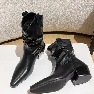 Модные женские туфли на толстом каблуке, осенние, новые, с острыми рукавами, противоскользящие, износостойкие, удобные, короткие ботинки