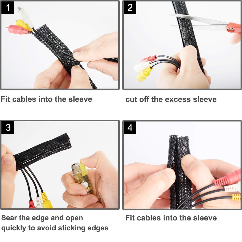 Длина оплетенного кабеля ZhiYo Диаметр Хранение кабеля Чехол для проводки для рукава, черный, прибл.. 6м, 25мм, чехол, антиукусной защиты для автомобиля/дома/офиса