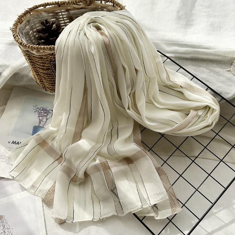 Тонкий шелковый шарф на весну и лето с изысканным внешним видом, женский шарф с элегантными вертикальными полосками