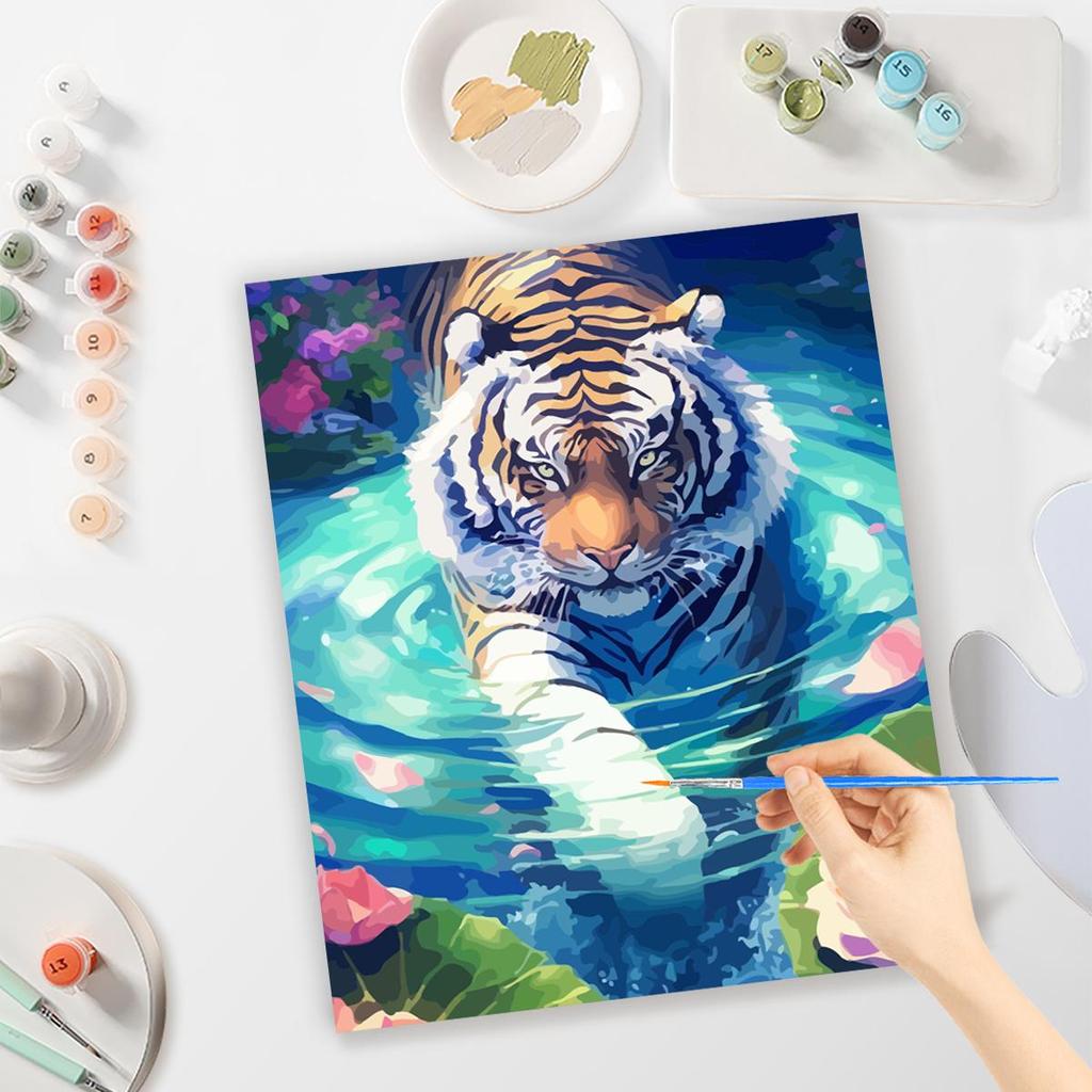 Рамка для рисования по номерам для взрослых, наборы тигров, животных, плавательный рисунок, раскраска по номерам для домашнего декора 40x50