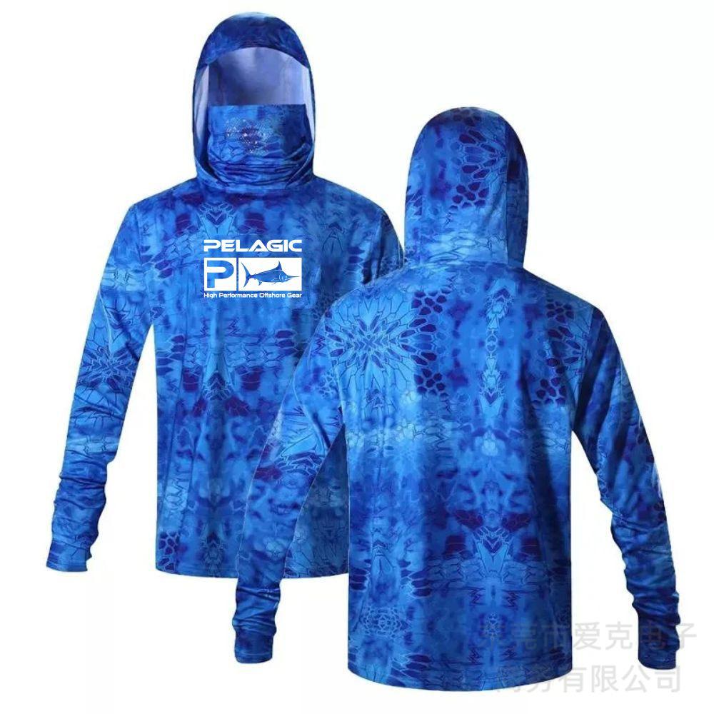 Pelagic Fishing Suit Summer Sportswear Men's Hooded Mask Fishing Shirt Quick-Drying Breathable T-Shirt