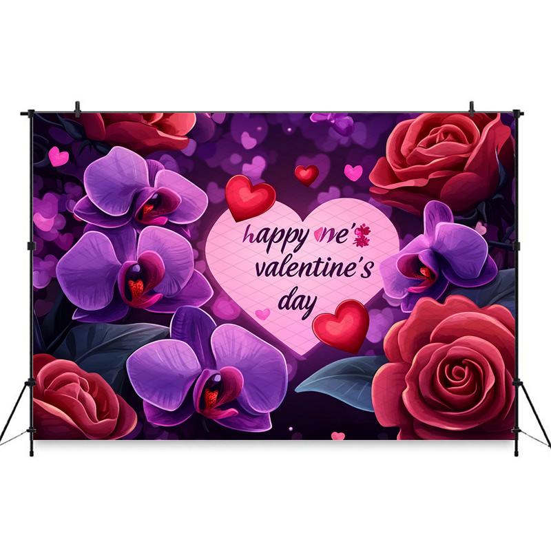 Mocsicka Valentine's Day Photo Backdrop Red Rose Love Heart Purple Flower Wallpaper Decorations Wedding Background Studio Banner
