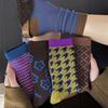 Female Autumn and Winter Retro Art Thousand Bird Lattice Geometric Small Design Tube Stack Socks