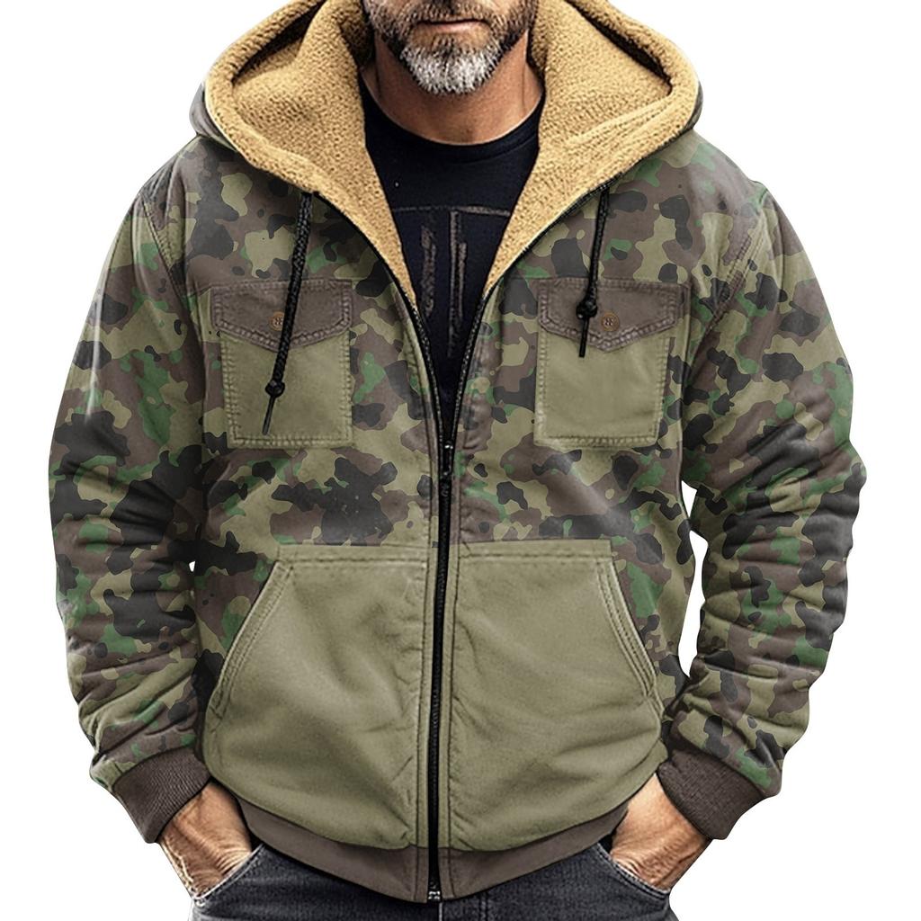 Мужская зимняя куртка с камуфляжным принтом, мужская повседневная куртка с капюшоном на молнии