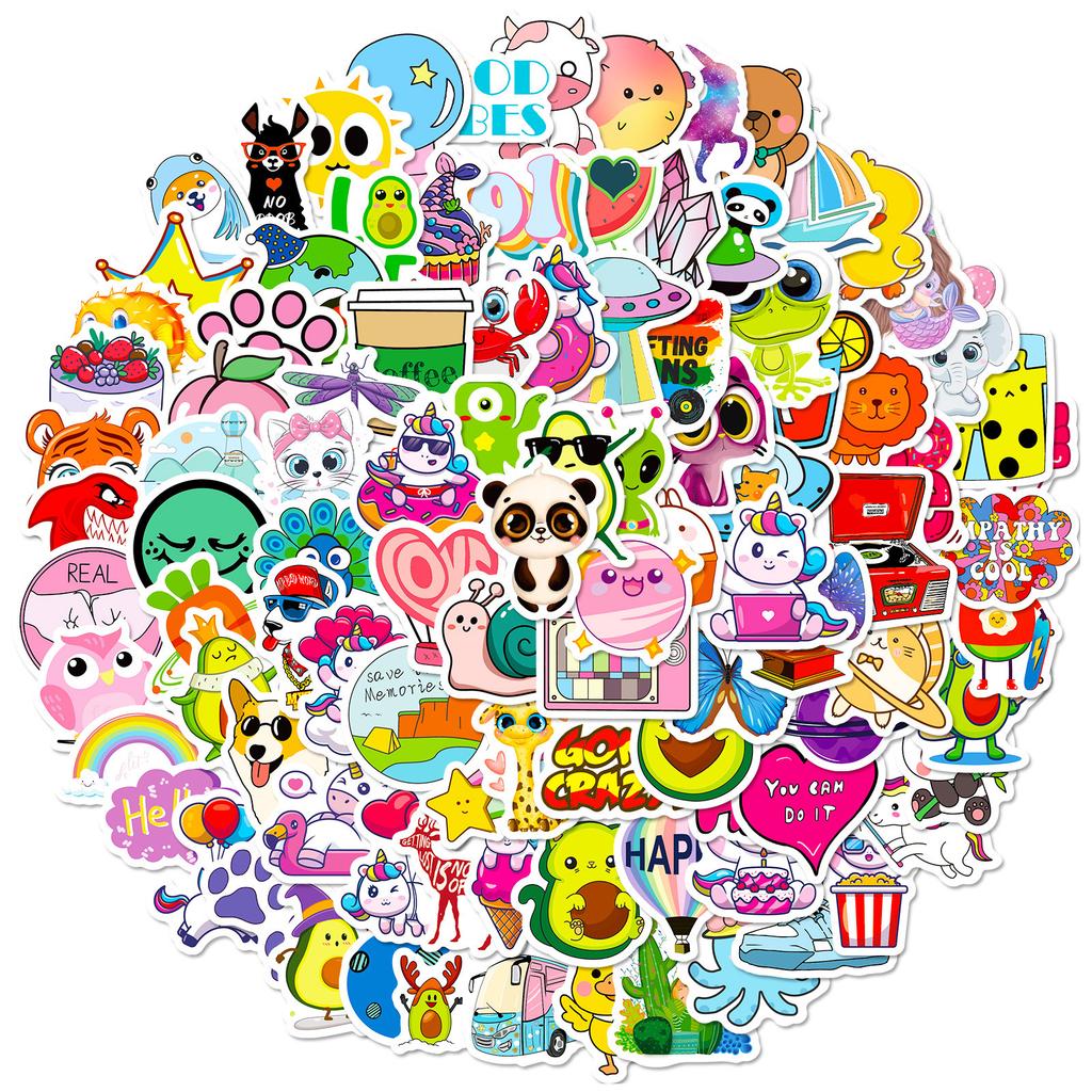 100 Small Size 4Cm Phonograph Children'S Cartoon Multi-Style Graffiti Mix And Match Stickers