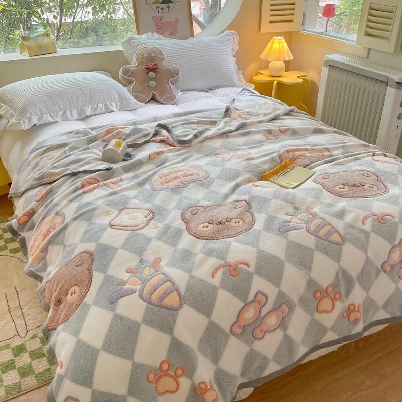 Одеяло с рисунком милого медведя из мультфильма, супер мягкое, уютное, легкое, теплое, флисовое одеяло для путешествий, домашнего дивана, кровати